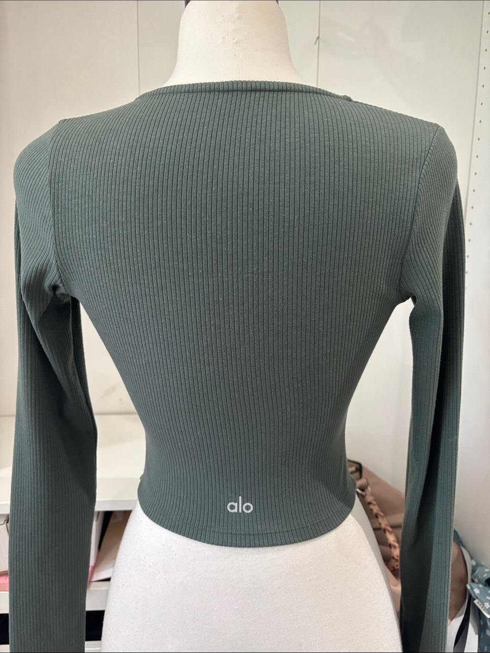 ALO Yoga Olive Ribbed Long-Sleeve Zip Top - Picture 7 of 8